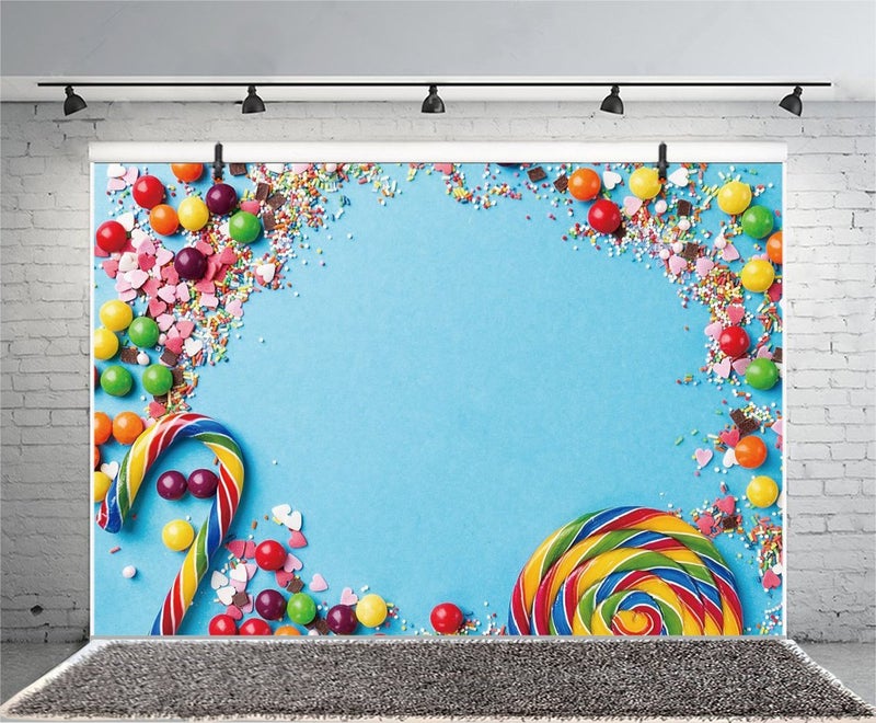 Leyiyi 7x5ft Photography Background Merry Christmas Backdrop Candy Cane Lollipop Conffiti Party Cracker Chocolate Vintage Grunge Board Blank Happy Birthday Baby Shower Photo Portrait Vinyl Studio Prop - Image 1